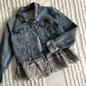 Anthropologie Denim Jacket Pilcro Eyelet Medium Wash Jean Mixed Gingham